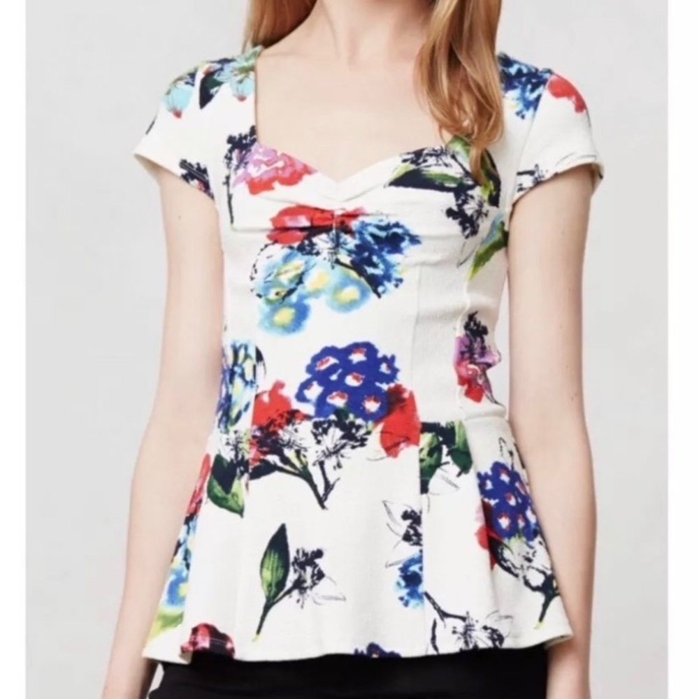 Anthro Postmark Floral Peplum Shirt Sz S
